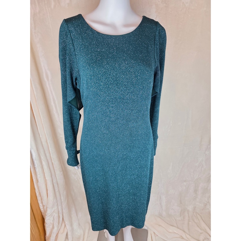 Teal Sparkle Long Sleeve Sheath party Dress Size 8
